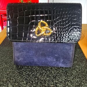 Navy and Blue Croc-Embossed And Suede 2-way Bag